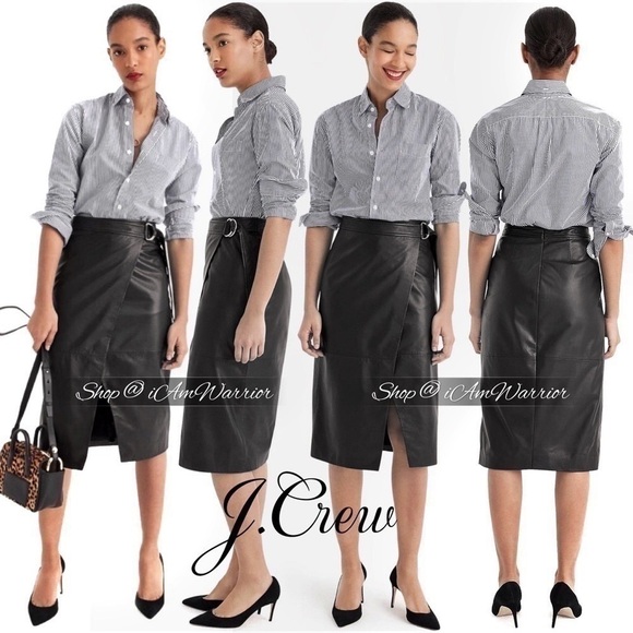 J.Crew Collection black genuine supple leather wrap midi skirt *shop@iamwarrior - Picture 3 of 11